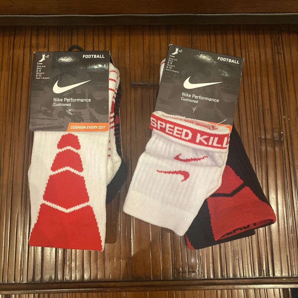NWT Nike 2 Pairs Performance Cushioned Football Socks Red Black White Sz M